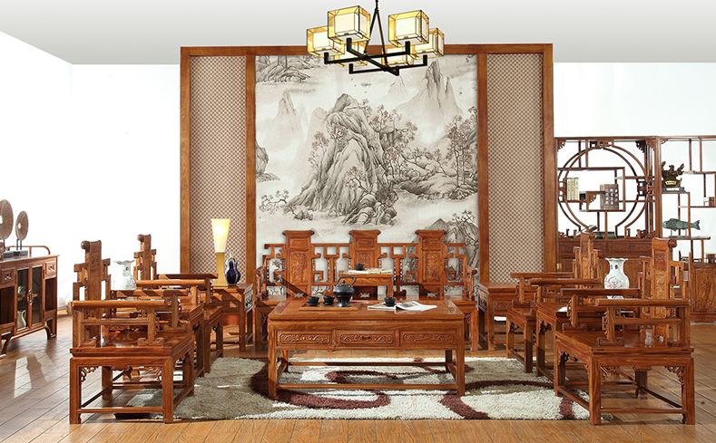 中式传统 明清仿古实木紫檀木办公沙发
