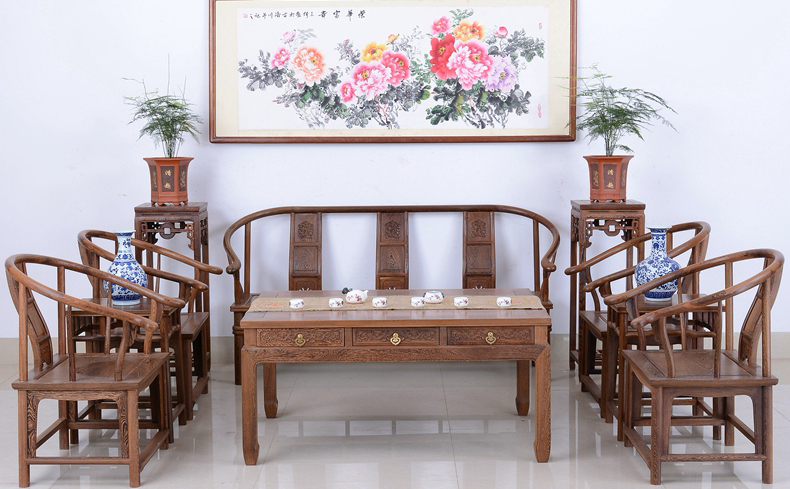中式传统 简约古典仿古实木办公沙发